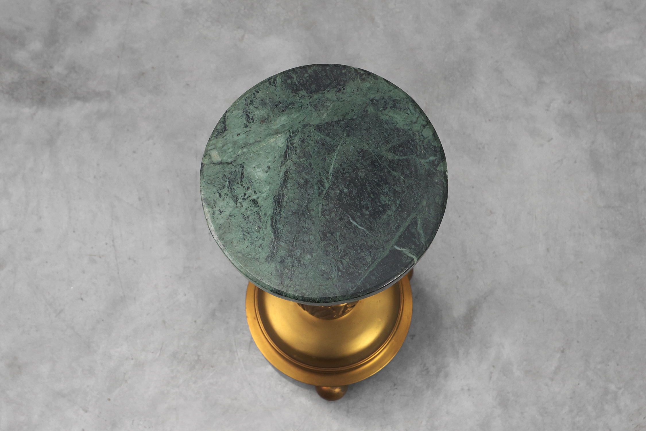 Art Deco side table or pedestal with green marble top and bronze base, Belgium ca. 1925thumbnail